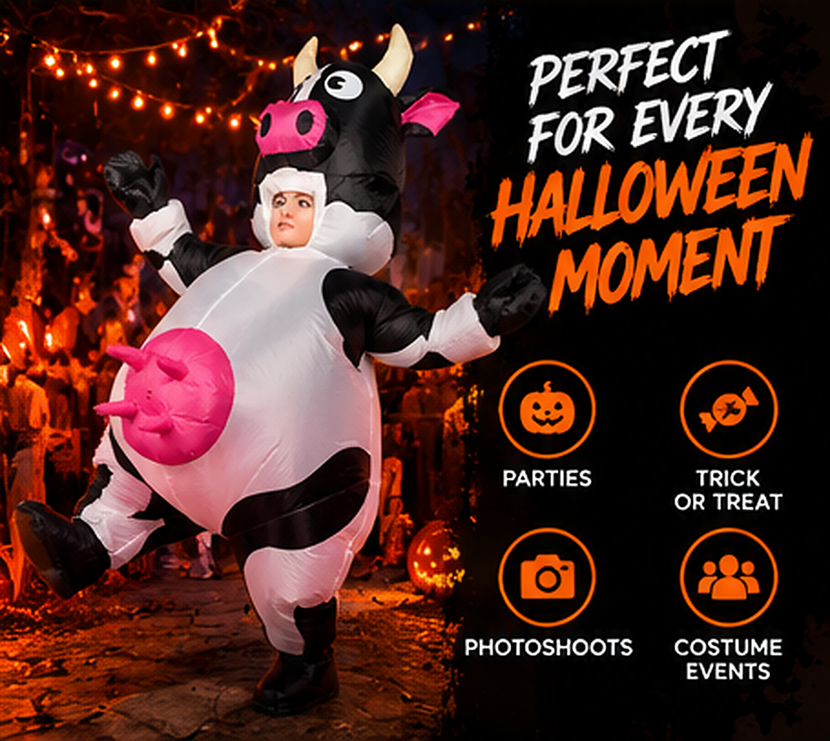 HAUNTED™ Inflatable Cow Costume – Funny Adult Halloween Outfit